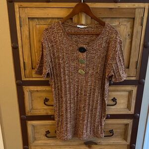 Zara Textured Short Sleeve Top in Brown and Tan